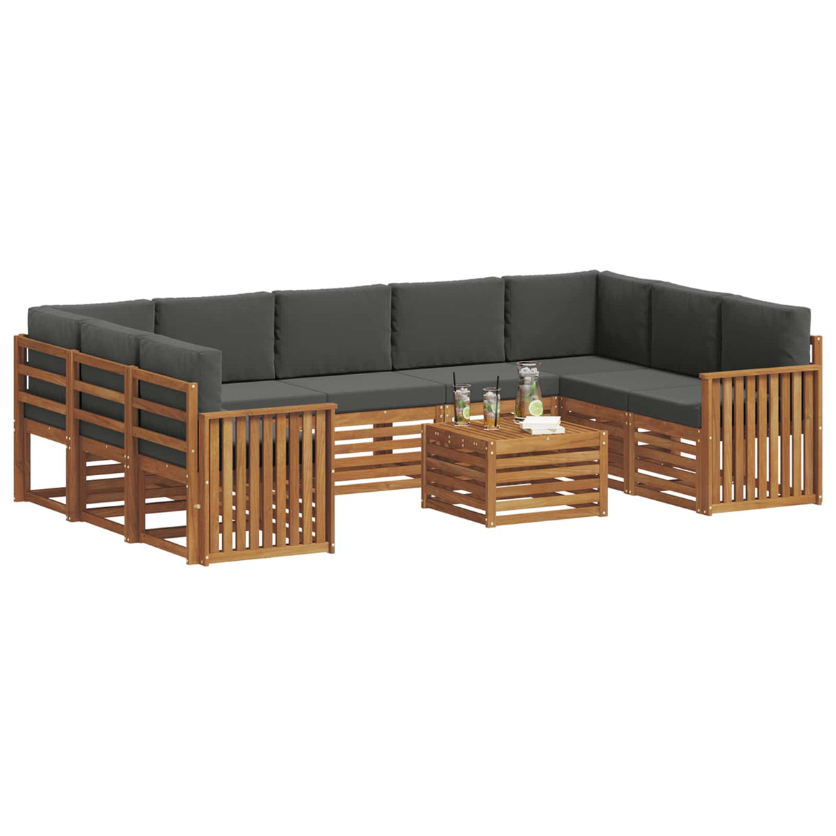Sofa Sets 10 pcs Natural and Anthracite Solid Acacia Wood