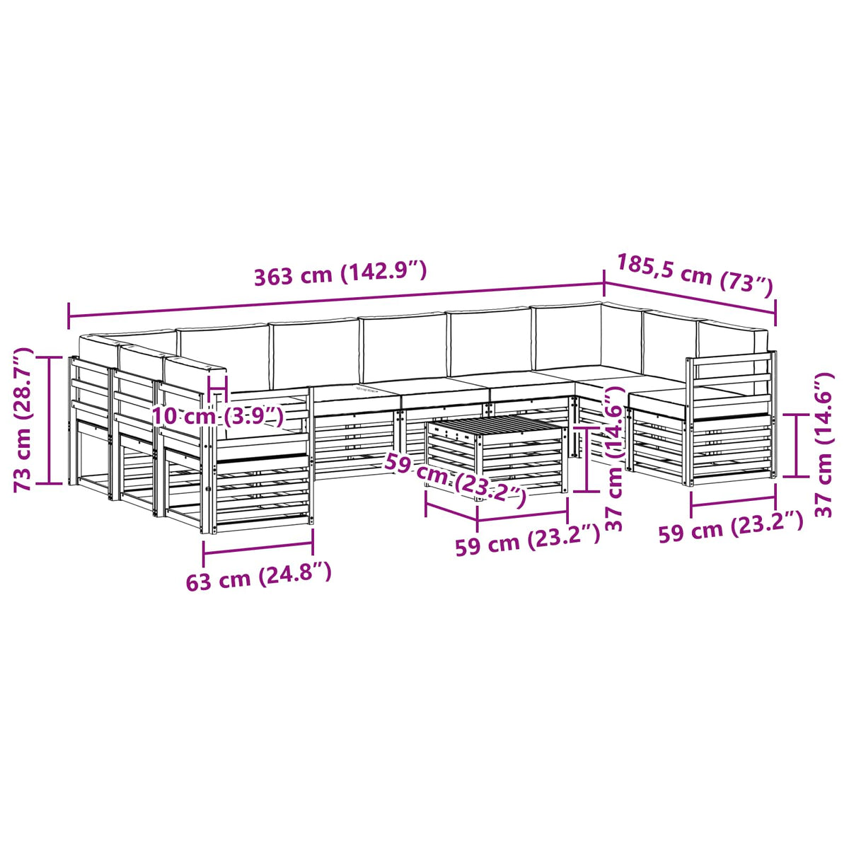 Outdoor Sofa Set with Cushion 11 pcs Natural and Anthracite