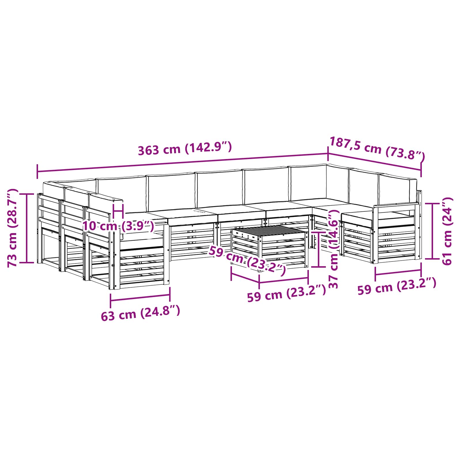Outdoor Sofa Set with Cushion 11 pcs Natural and Anthracite