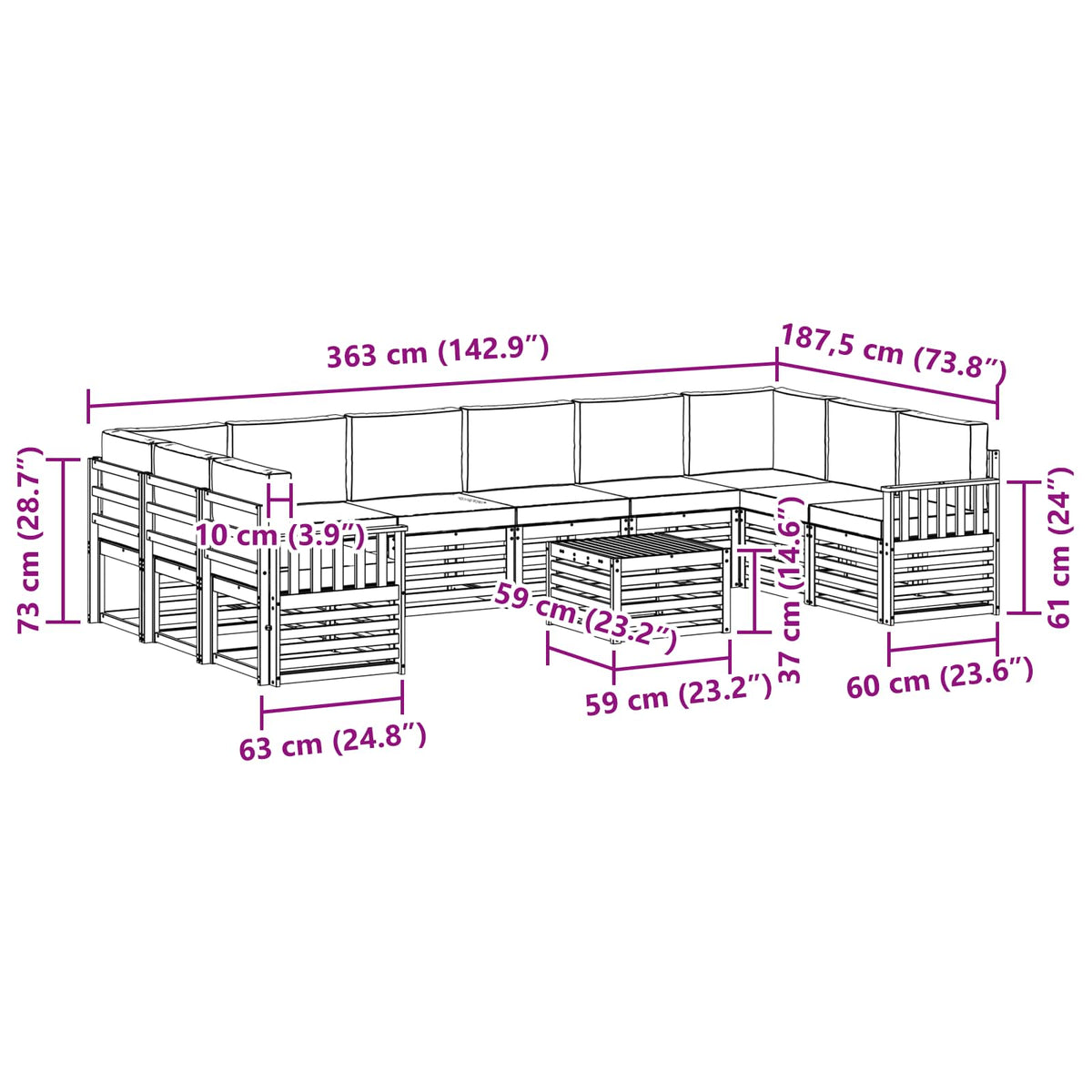 Outdoor Sofa Set with Cushion 11 pcs Natural and Anthracite