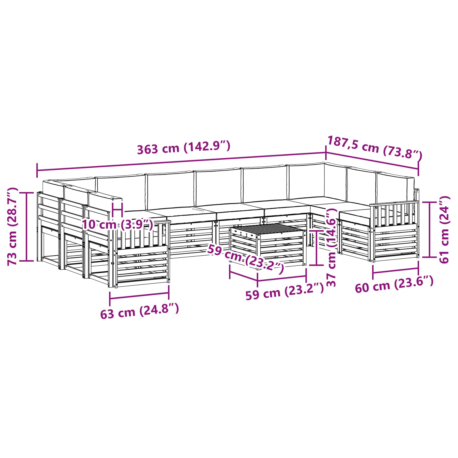 Outdoor Sofa Set with Cushion 11 pcs Natural and Anthracite