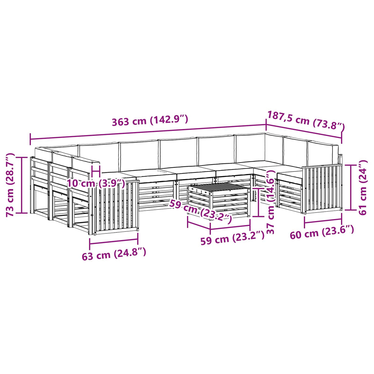 Outdoor Sofa Set with Cushion 11 pcs Natural and Anthracite