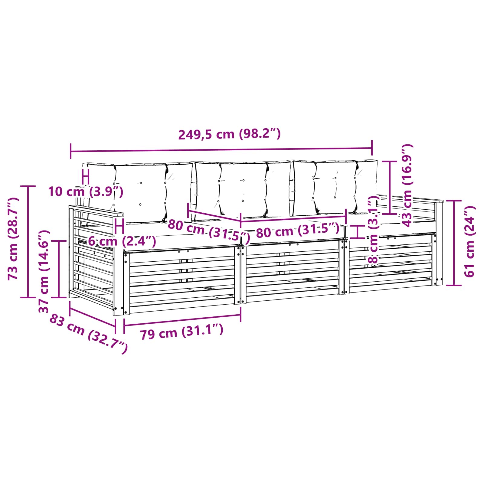 Outdoor Sofa Set with Cushion 3 pcs Natural and Anthracite