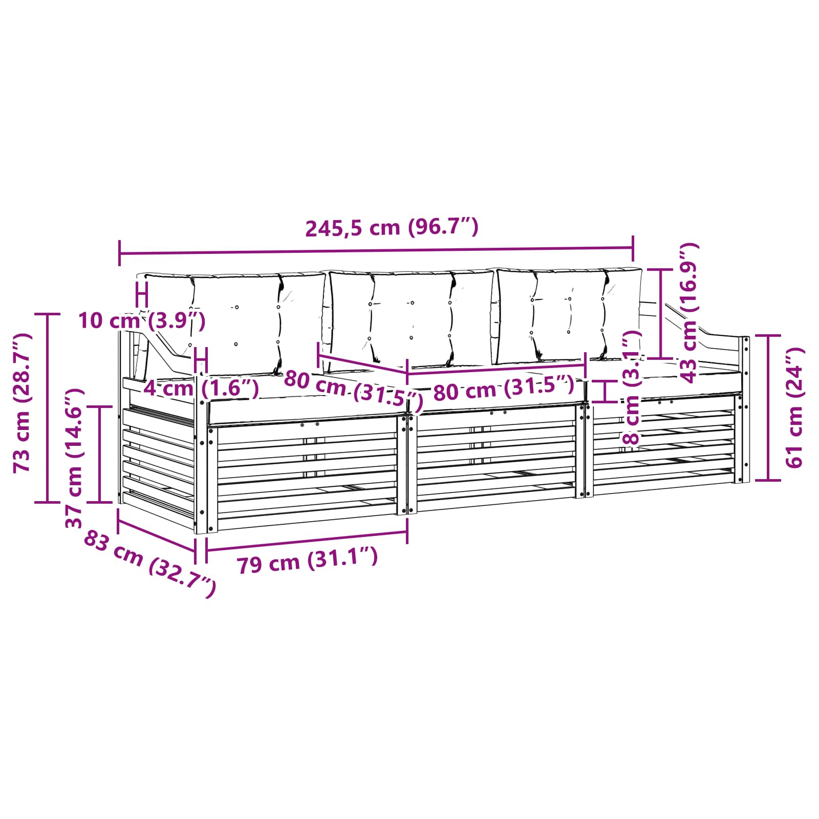 Outdoor Sofa Set with Cushion 3 pcs Natural and Anthracite