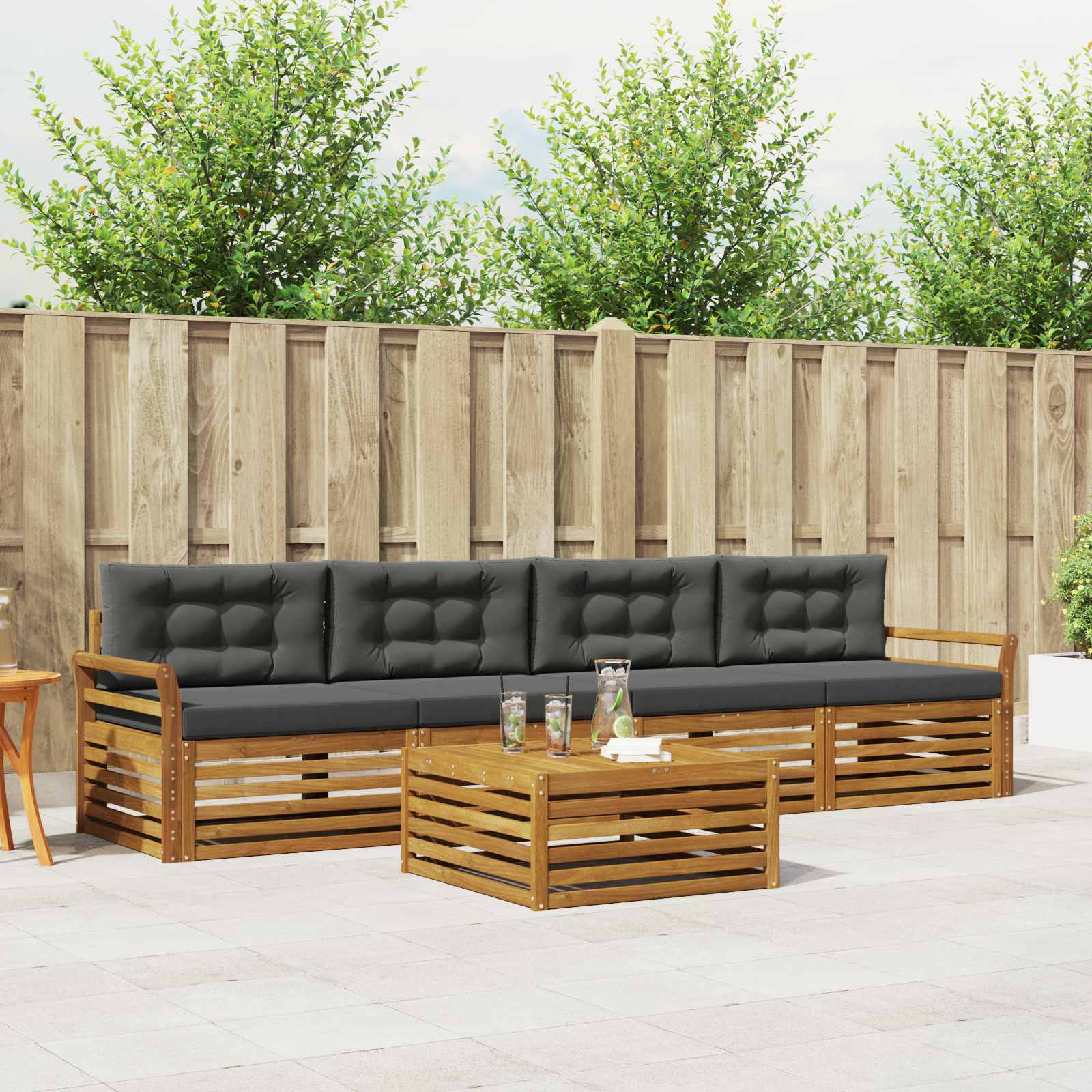 Outdoor Sofa Set with Cushion 5 pcs Natural and Anthracite