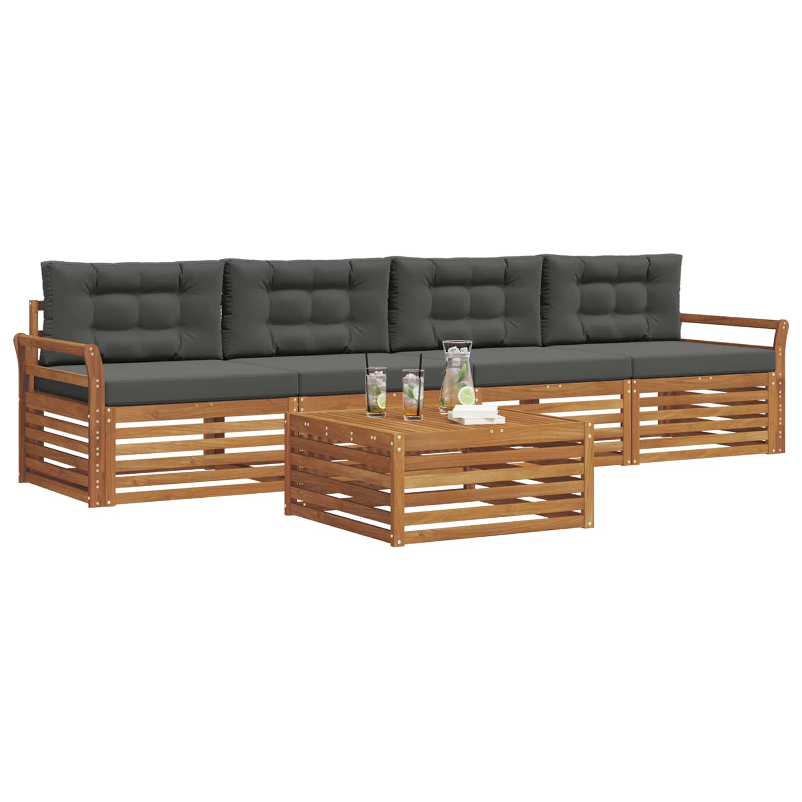 Outdoor Sofa Set with Cushion 5 pcs Natural and Anthracite