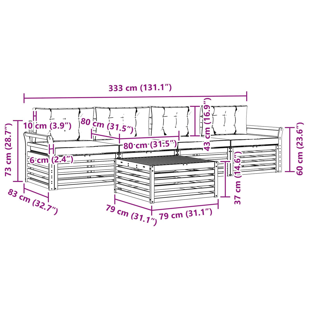 Outdoor Sofa Set with Cushion 5 pcs Natural and Anthracite