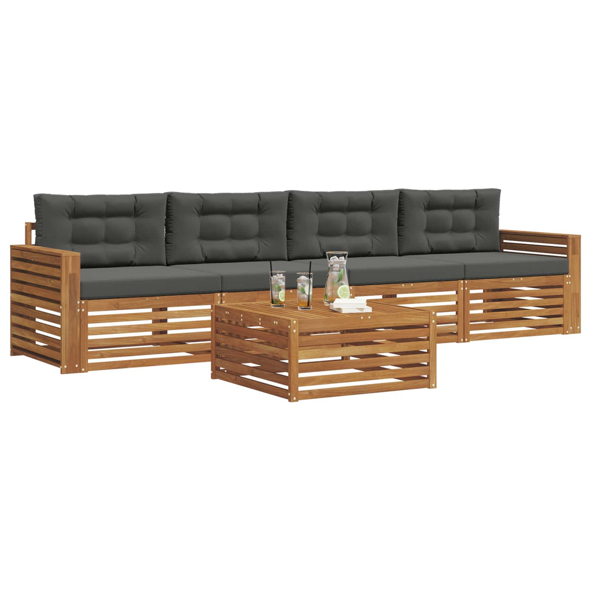 Outdoor Sofa Set with Cushion 5 pcs Natural and Anthracite