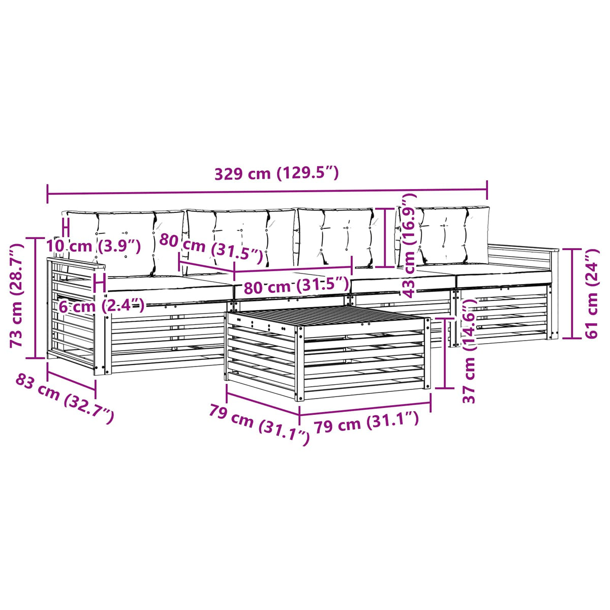 Outdoor Sofa Set with Cushion 5 pcs Natural and Anthracite