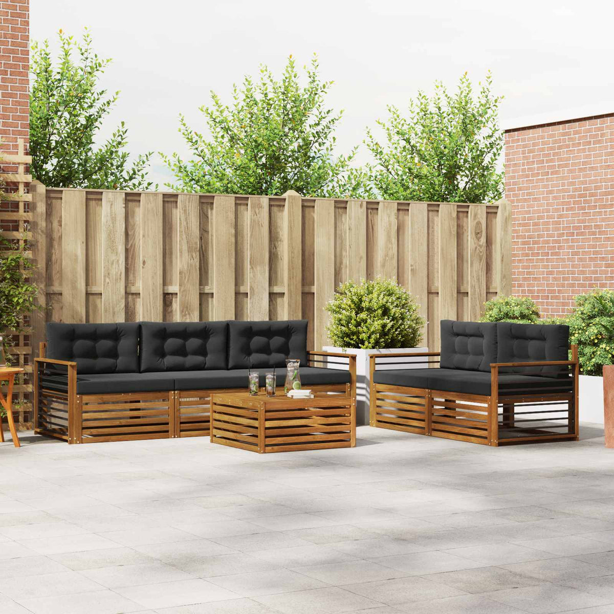 Outdoor Sofa Set with Cushion 6 pcs Natural and Anthracite