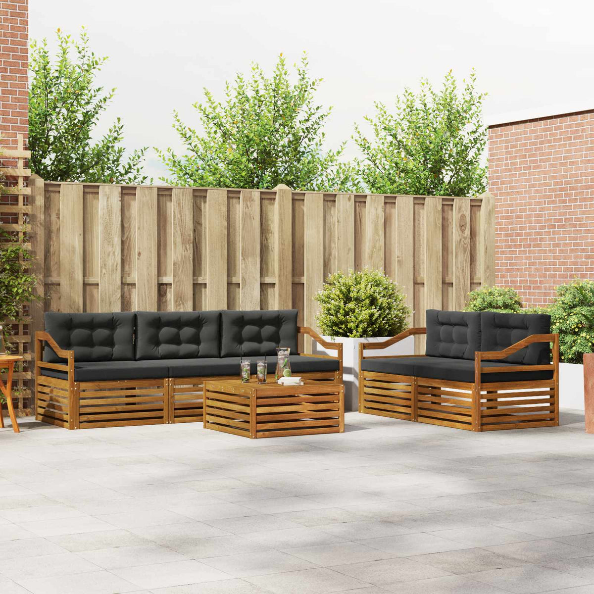 Outdoor Sofa Set with Cushion 6 pcs Natural and Anthracite