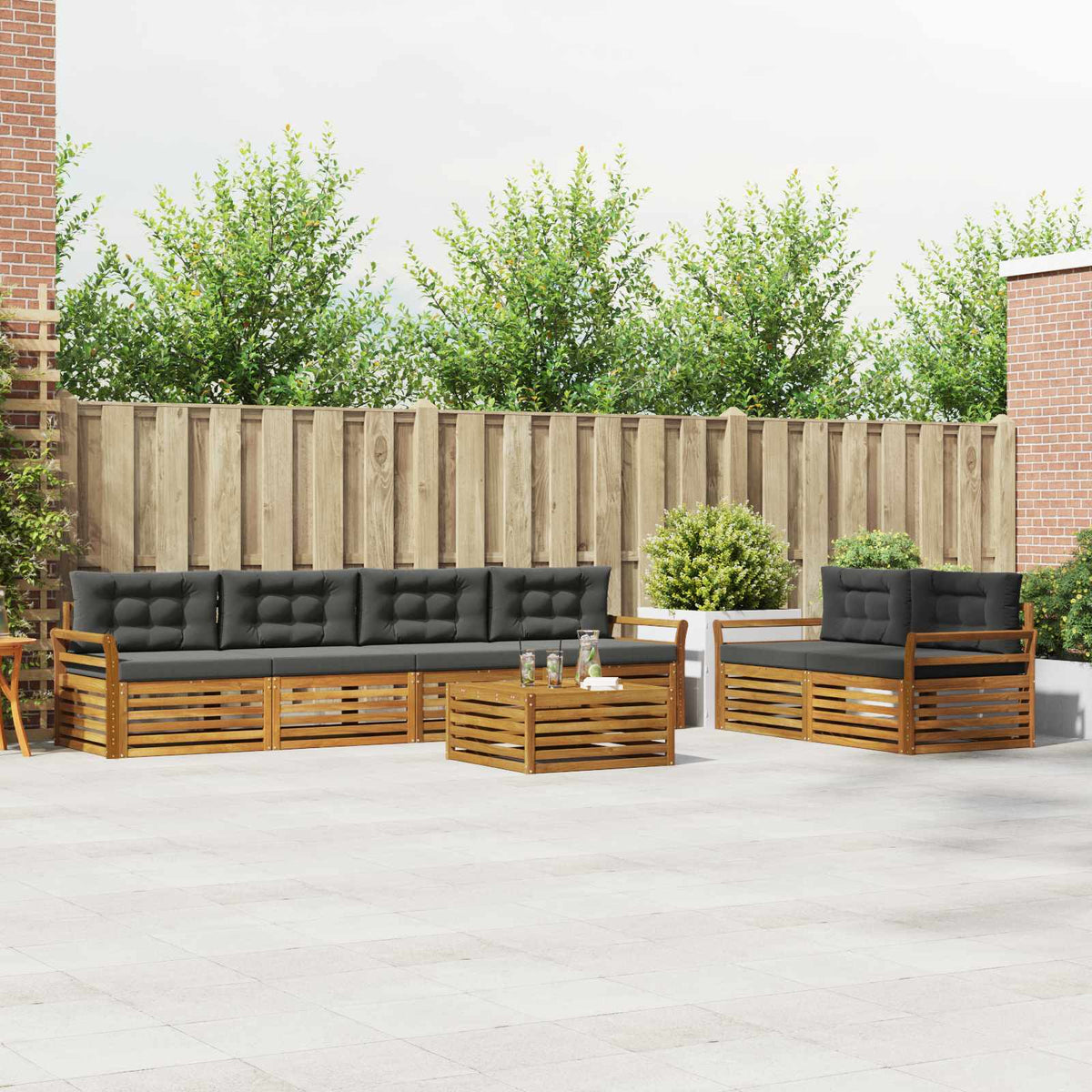 Outdoor Sofa Set with Cushion 7 pcs Natural and Anthracite