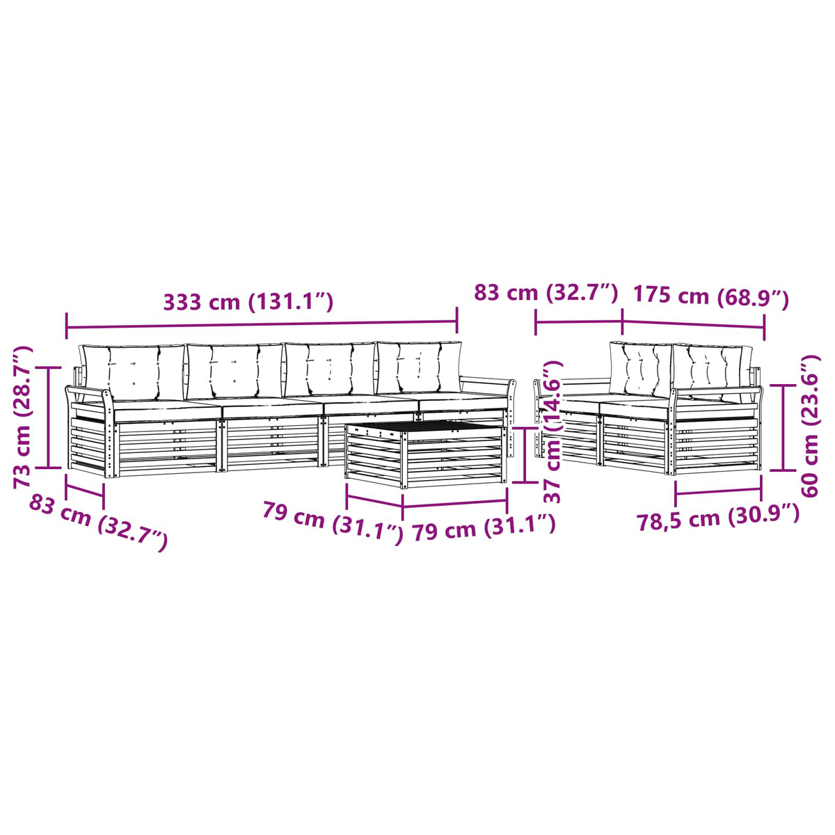 Outdoor Sofa Set with Cushion 7 pcs Natural and Anthracite
