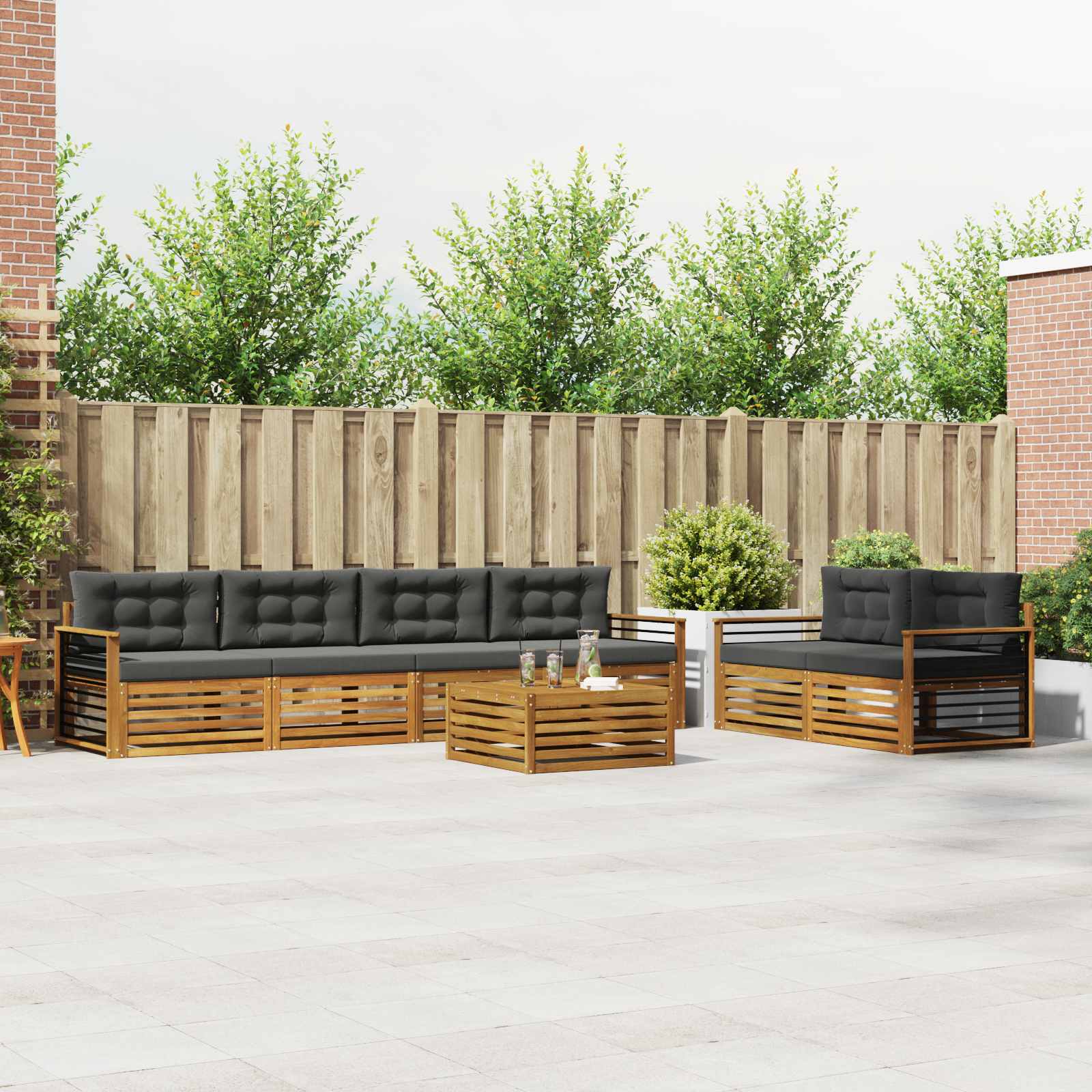 Outdoor Sofa Set with Cushion 7 pcs Natural and Anthracite
