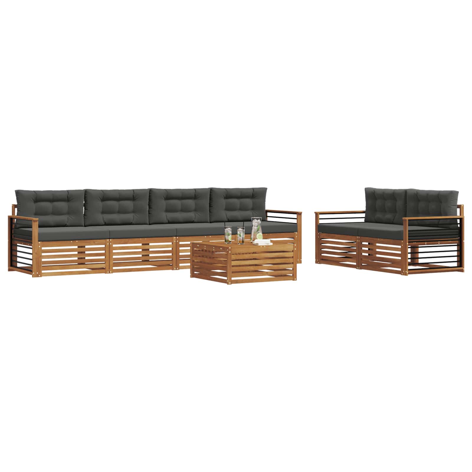 Outdoor Sofa Set with Cushion 7 pcs Natural and Anthracite