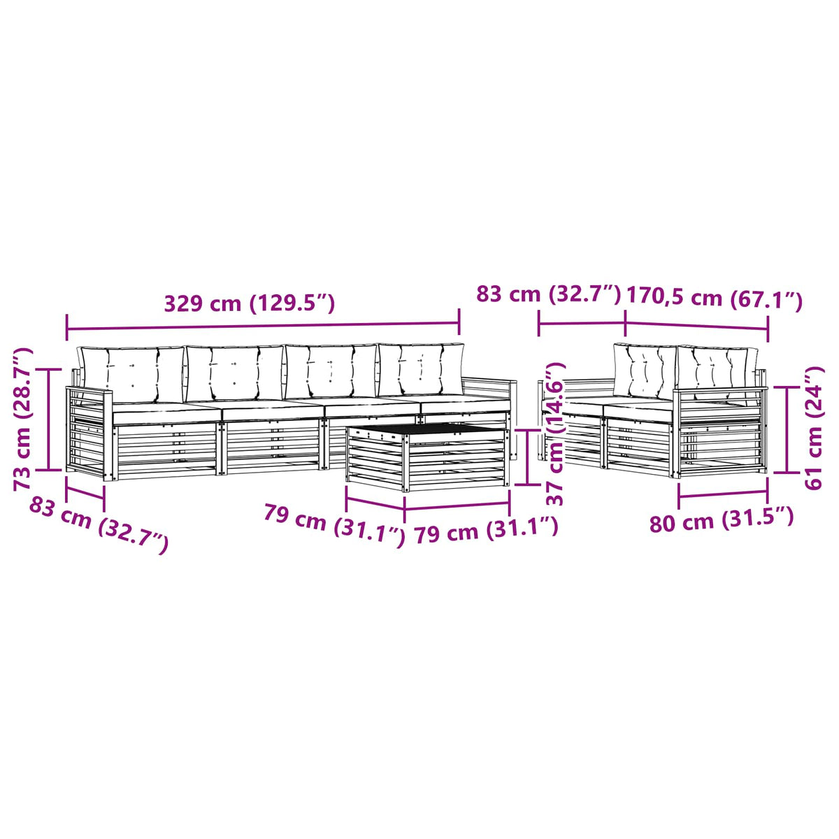 Outdoor Sofa Set with Cushion 7 pcs Natural and Anthracite