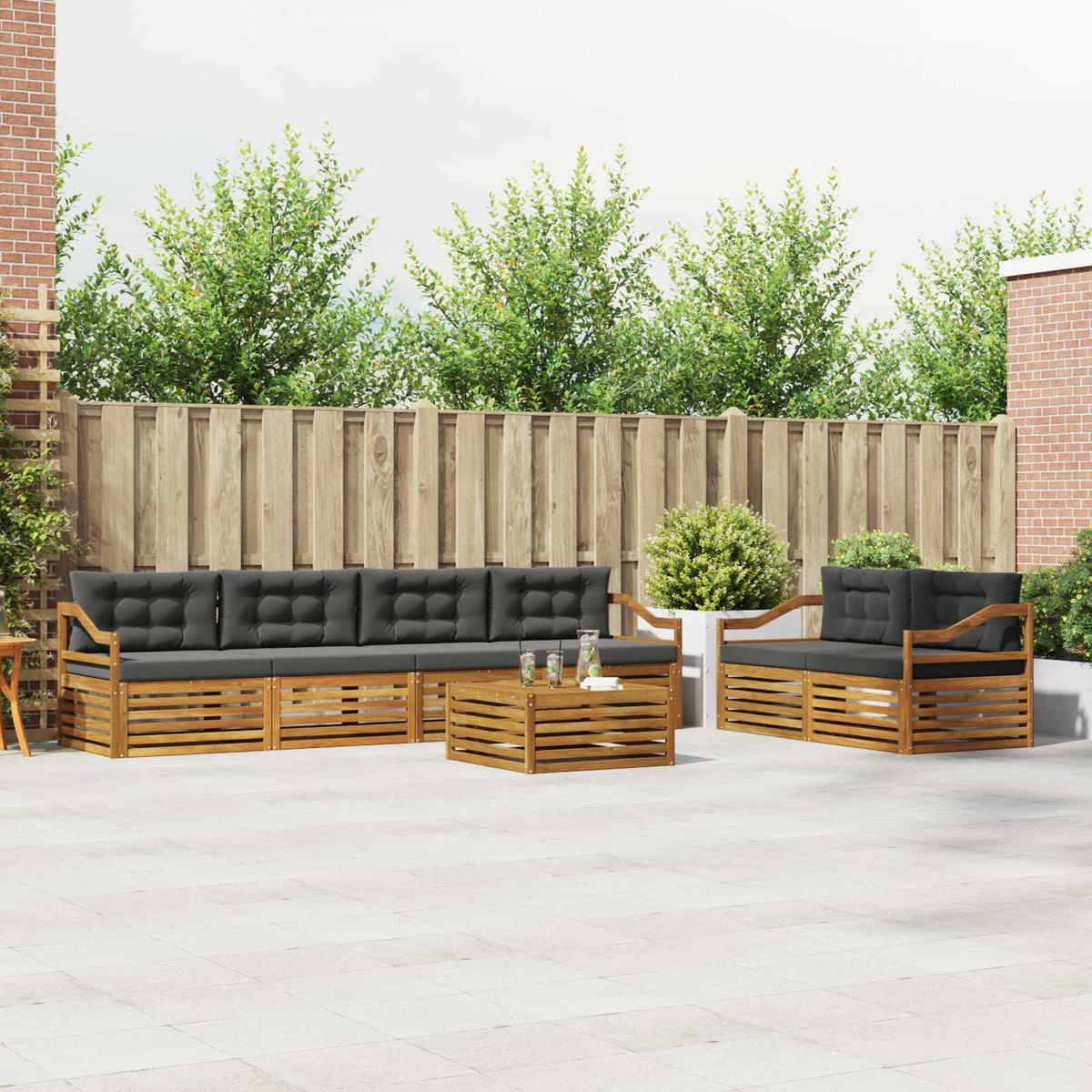 Outdoor Sofa Set with Cushion 7 pcs Natural and Anthracite