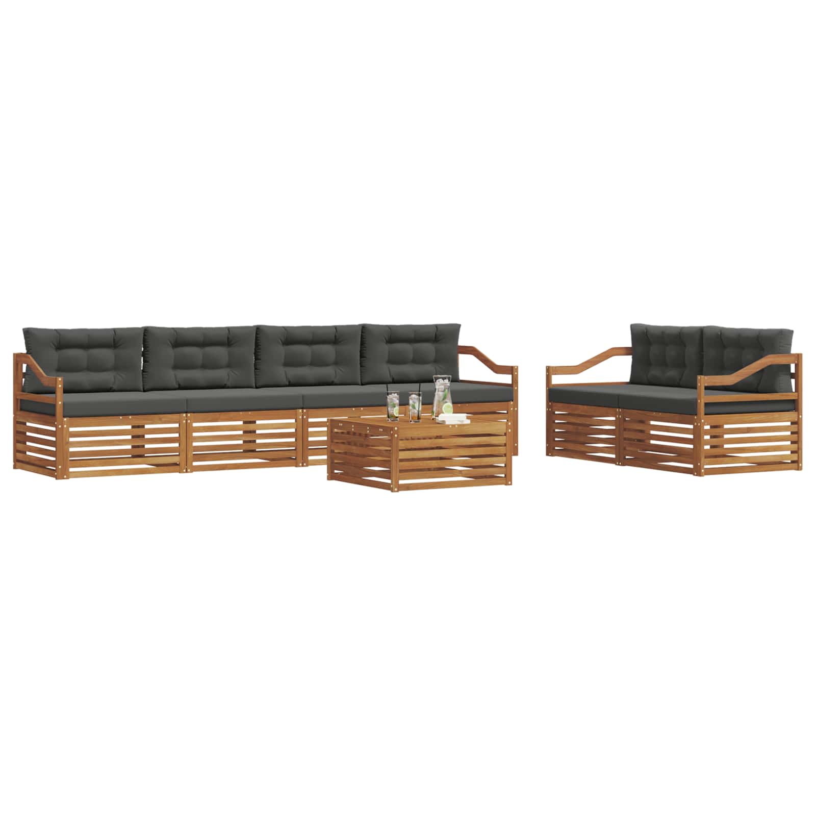 Outdoor Sofa Set with Cushion 7 pcs Natural and Anthracite