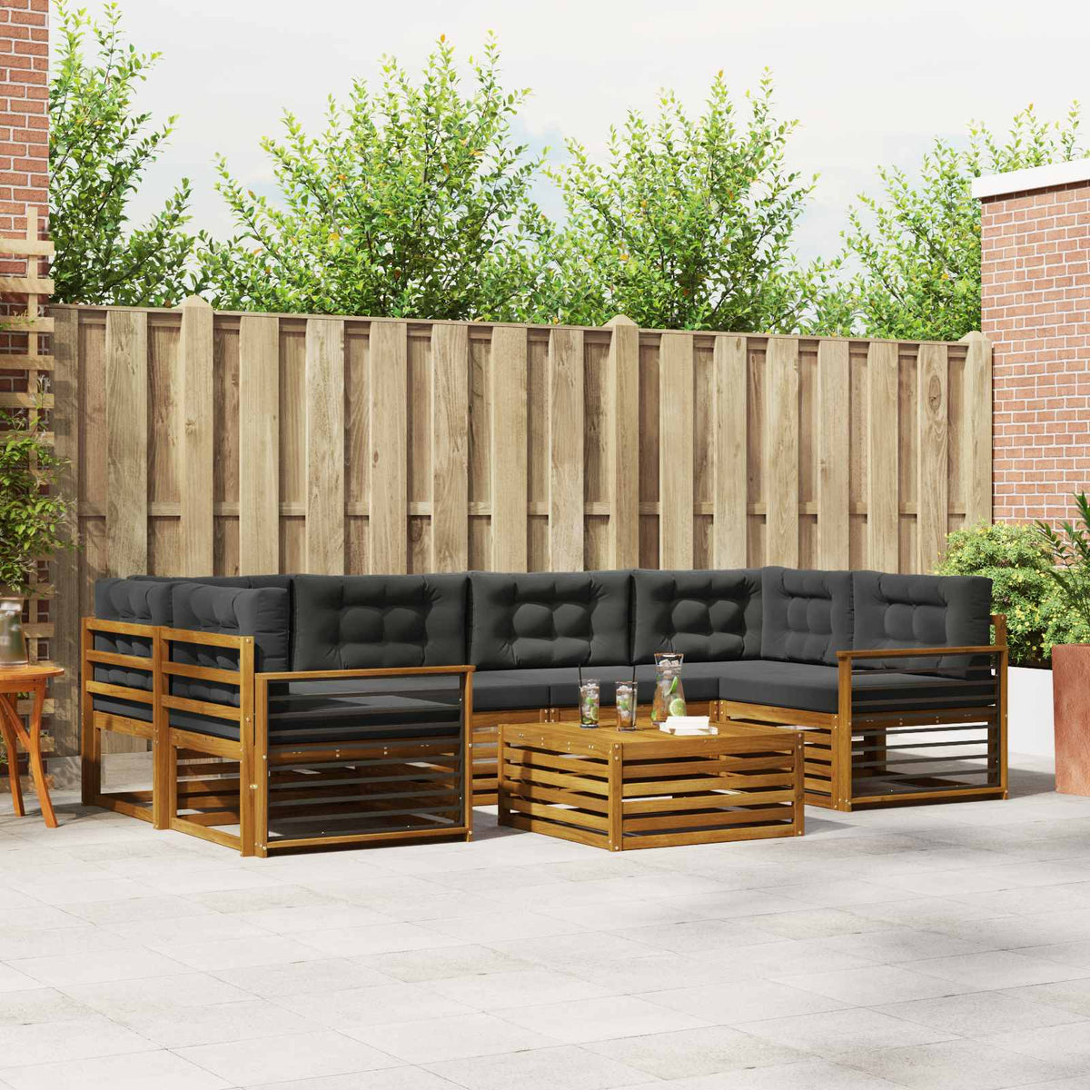 Outdoor Sofa Set with Cushion 7 pcs Natural and Anthracite