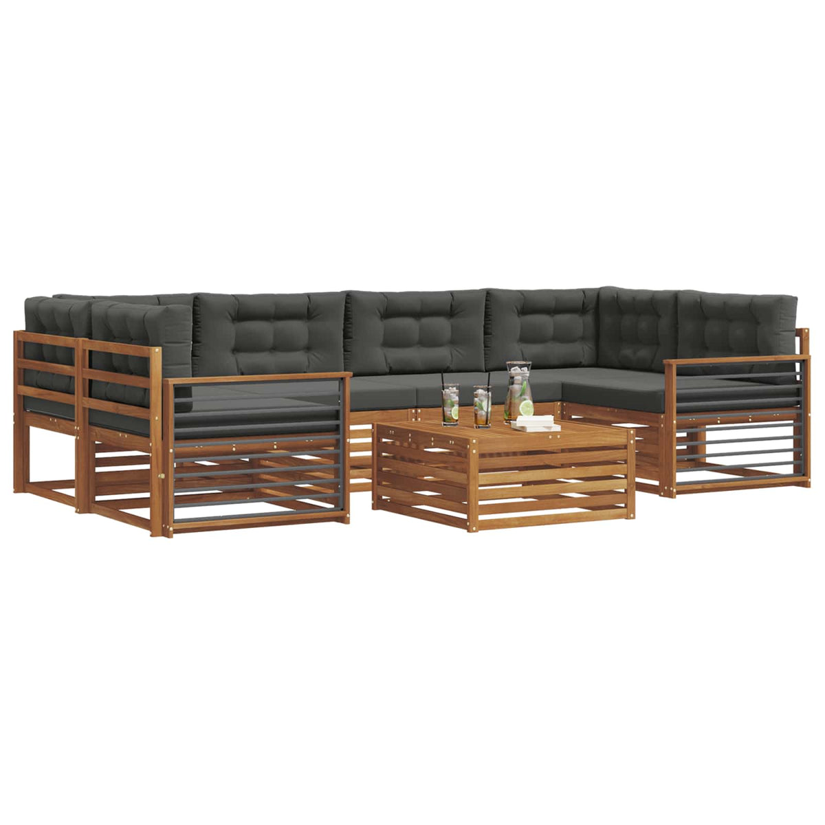 Outdoor Sofa Set with Cushion 7 pcs Natural and Anthracite
