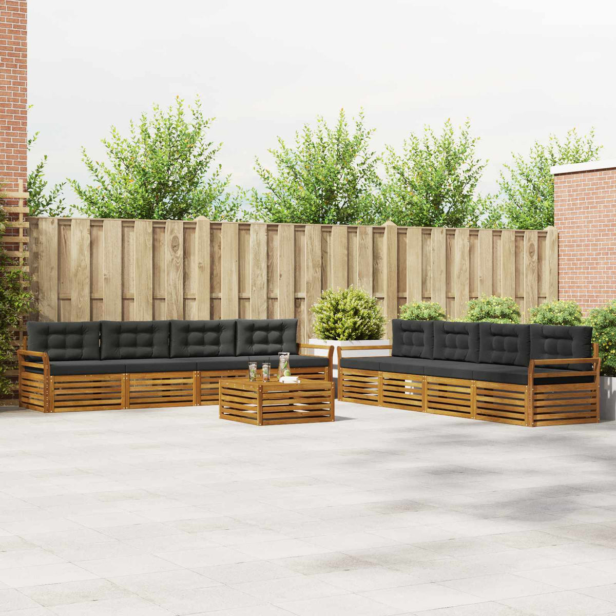 Outdoor Sofa Set with Cushion 9 pcs Natural and Anthracite