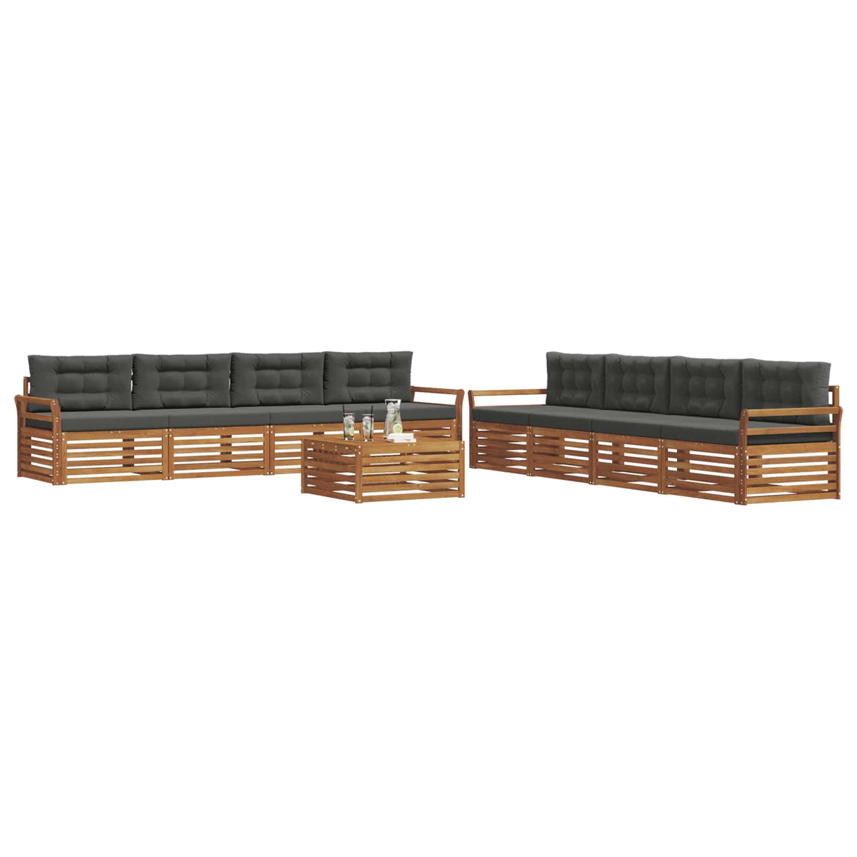 Outdoor Sofa Set with Cushion 9 pcs Natural and Anthracite