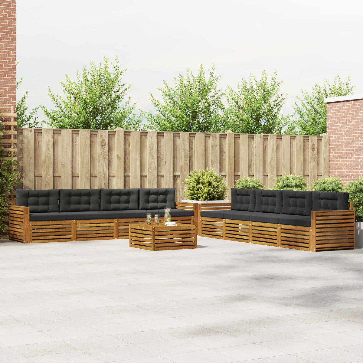 Outdoor Sofa Set with Cushion 9 pcs Natural and Anthracite