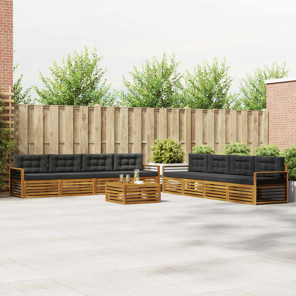 Outdoor Sofa Set with Cushion 9 pcs Natural and Anthracite