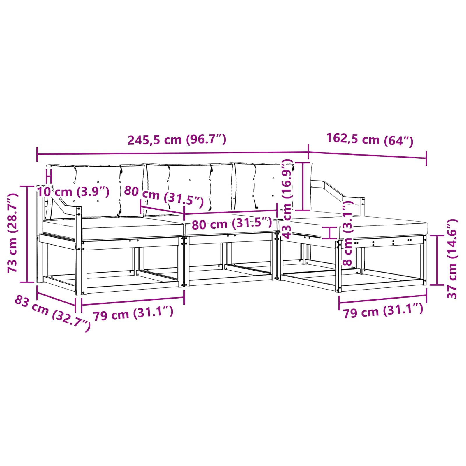 Outdoor Sofa Set Natural and Anthracite 245.5 x 162.5 x 73 cm