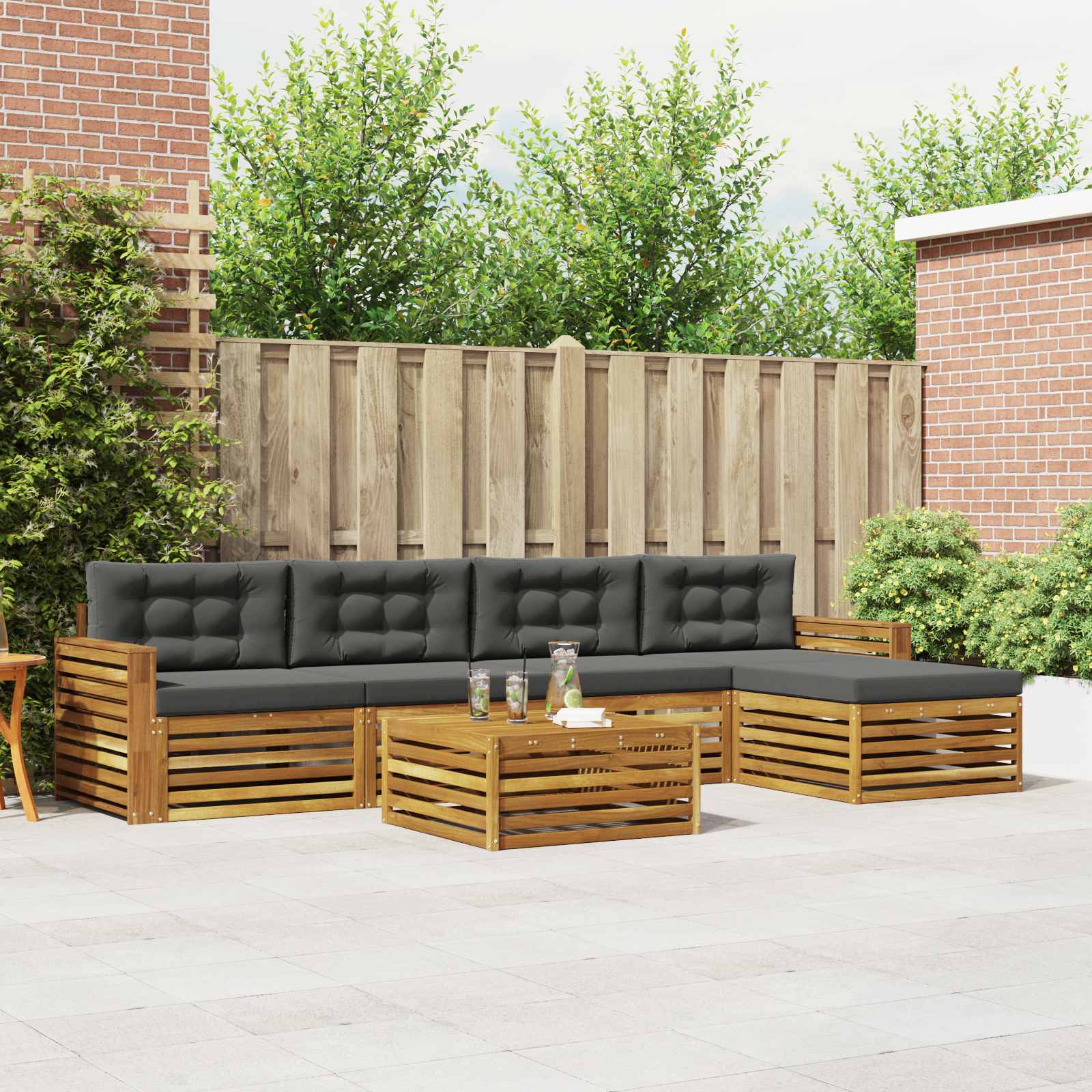Outdoor Sofa Set with Cushion 6 pcs Natural and Anthracite