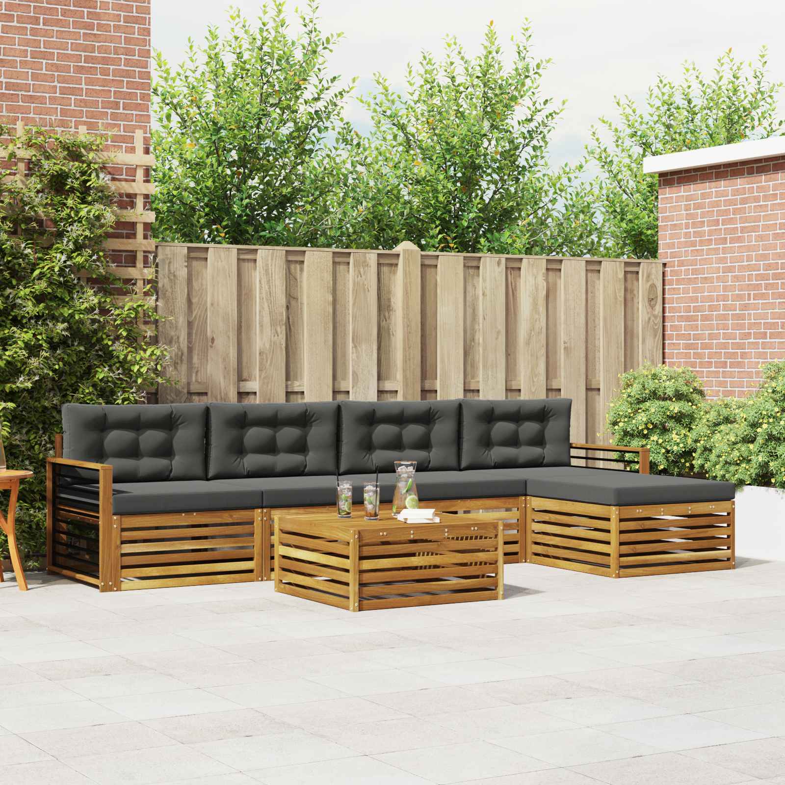 Outdoor Sofa Set with Cushion 6 pcs Natural and Anthracite