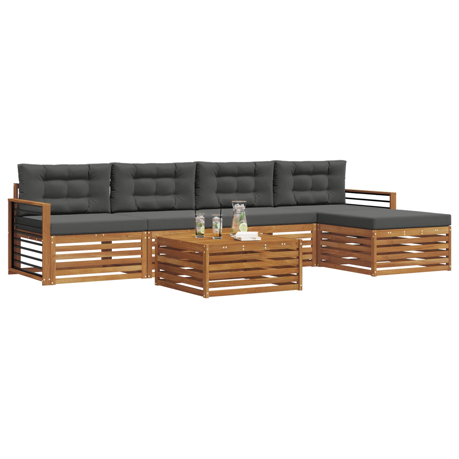 Outdoor Sofa Set with Cushion 6 pcs Natural and Anthracite