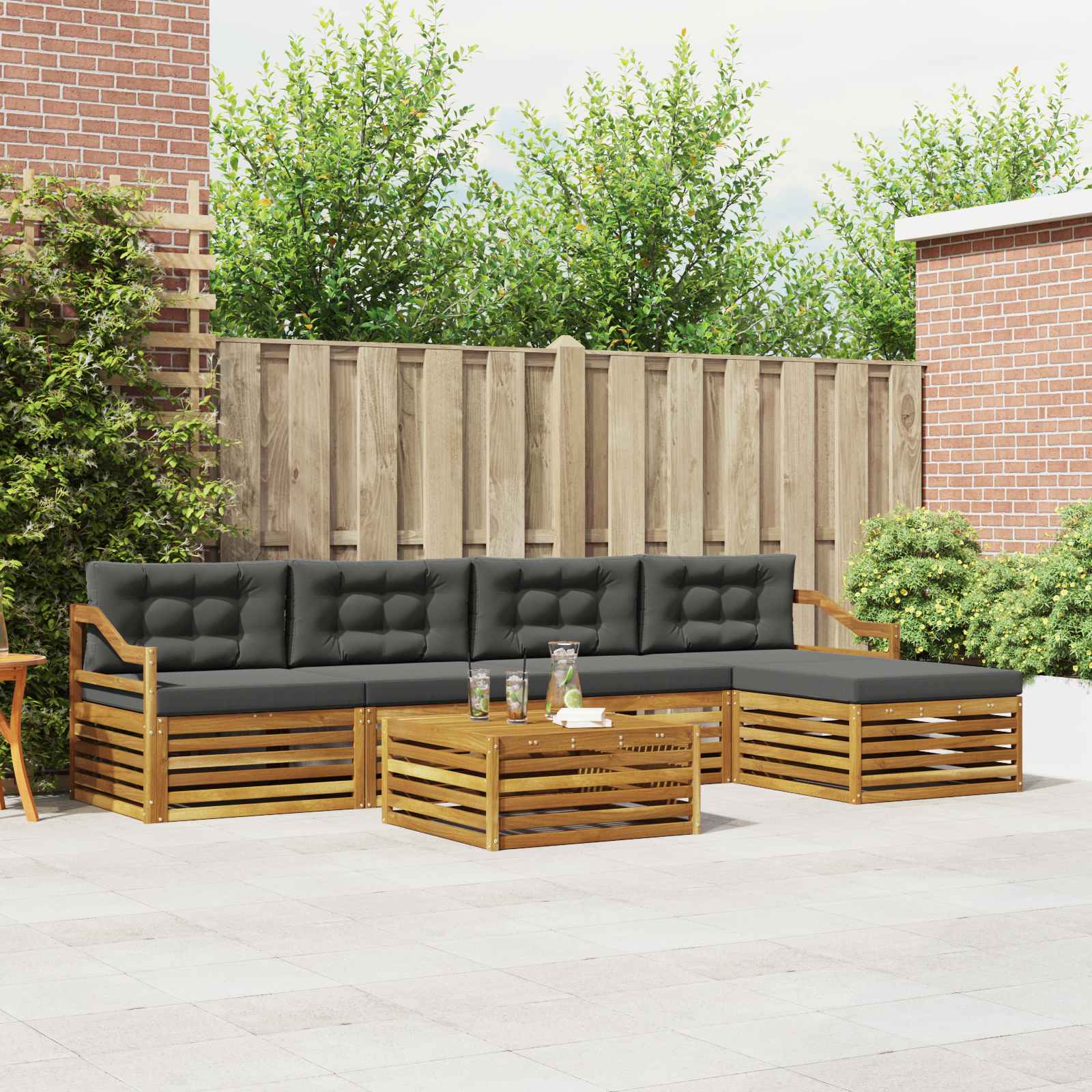 Outdoor Sofa Set with Cushion 6 pcs Natural and Anthracite