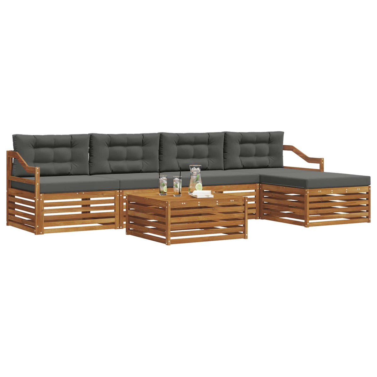 Outdoor Sofa Set with Cushion 6 pcs Natural and Anthracite