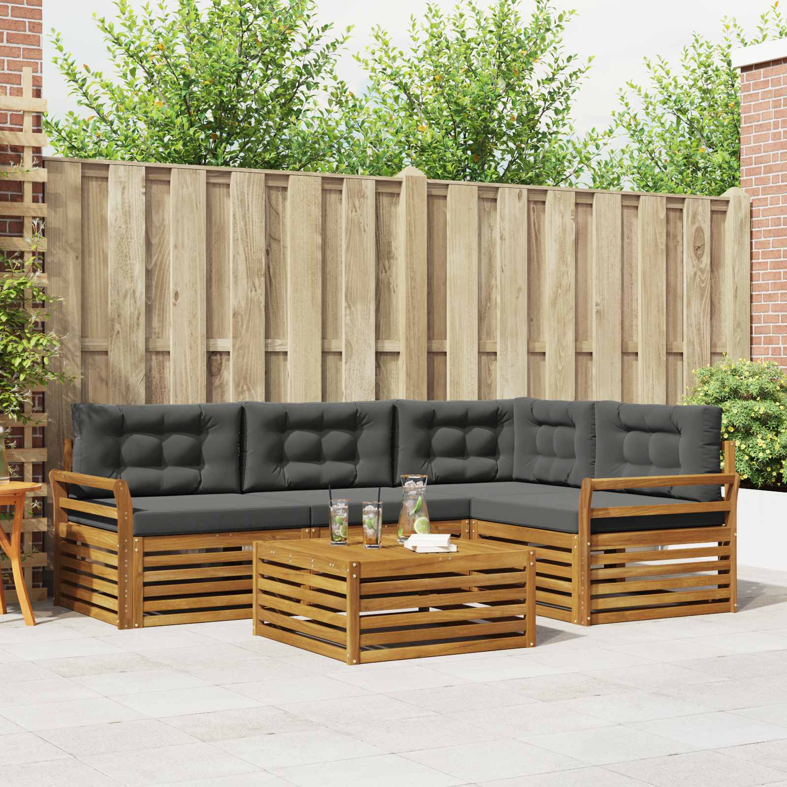 Outdoor Sofa Set with Cushion 5 pcs Natural and Anthracite