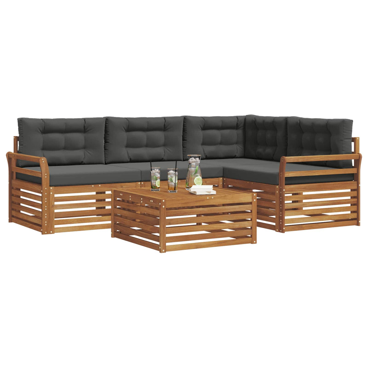 Outdoor Sofa Set with Cushion 5 pcs Natural and Anthracite