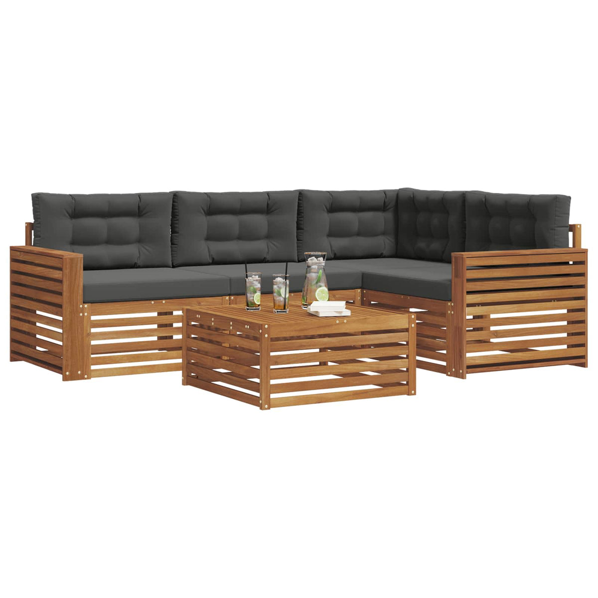Outdoor Sofa Set with Cushion 5 pcs Natural and Anthracite
