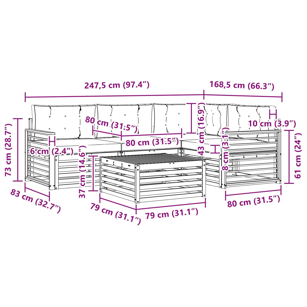 Outdoor Sofa Set with Cushion 5 pcs Natural and Anthracite