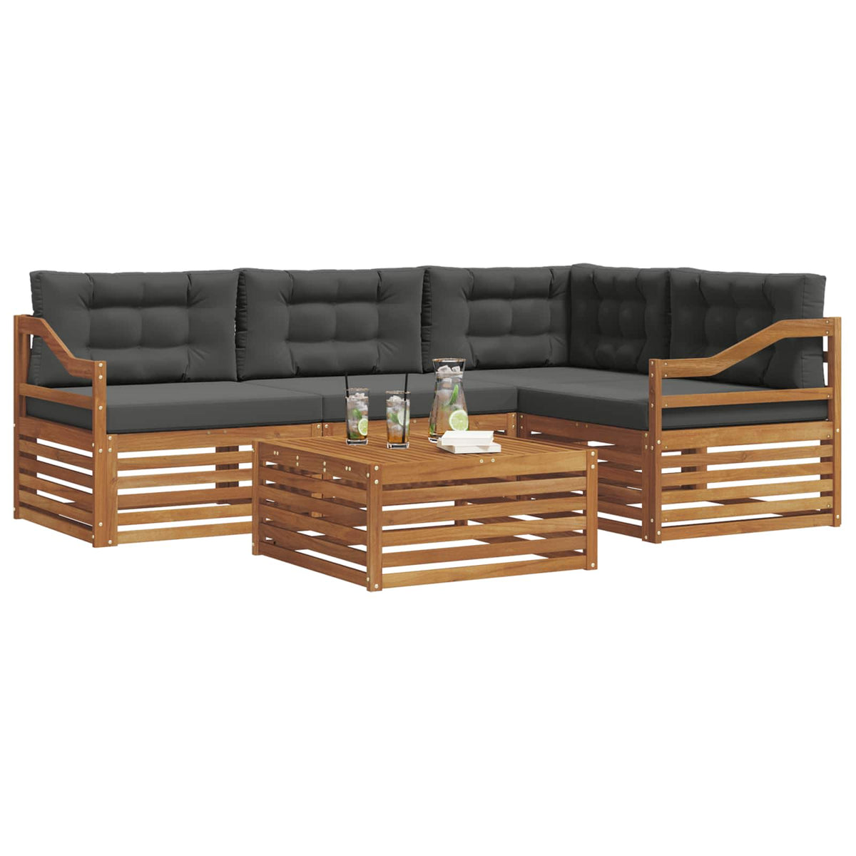 Outdoor Sofa Set with Cushion 5 pcs Natural and Anthracite