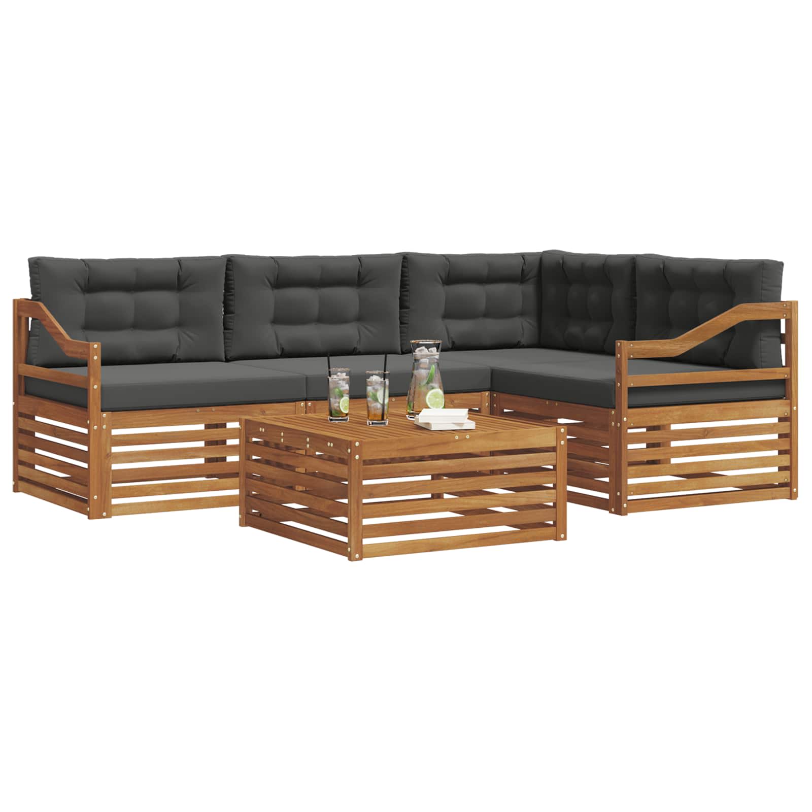 Outdoor Sofa Set with Cushion 5 pcs Natural and Anthracite