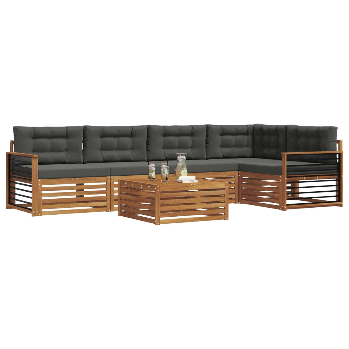 Outdoor Sofa Set with Cushion 6 pcs Natural and Anthracite