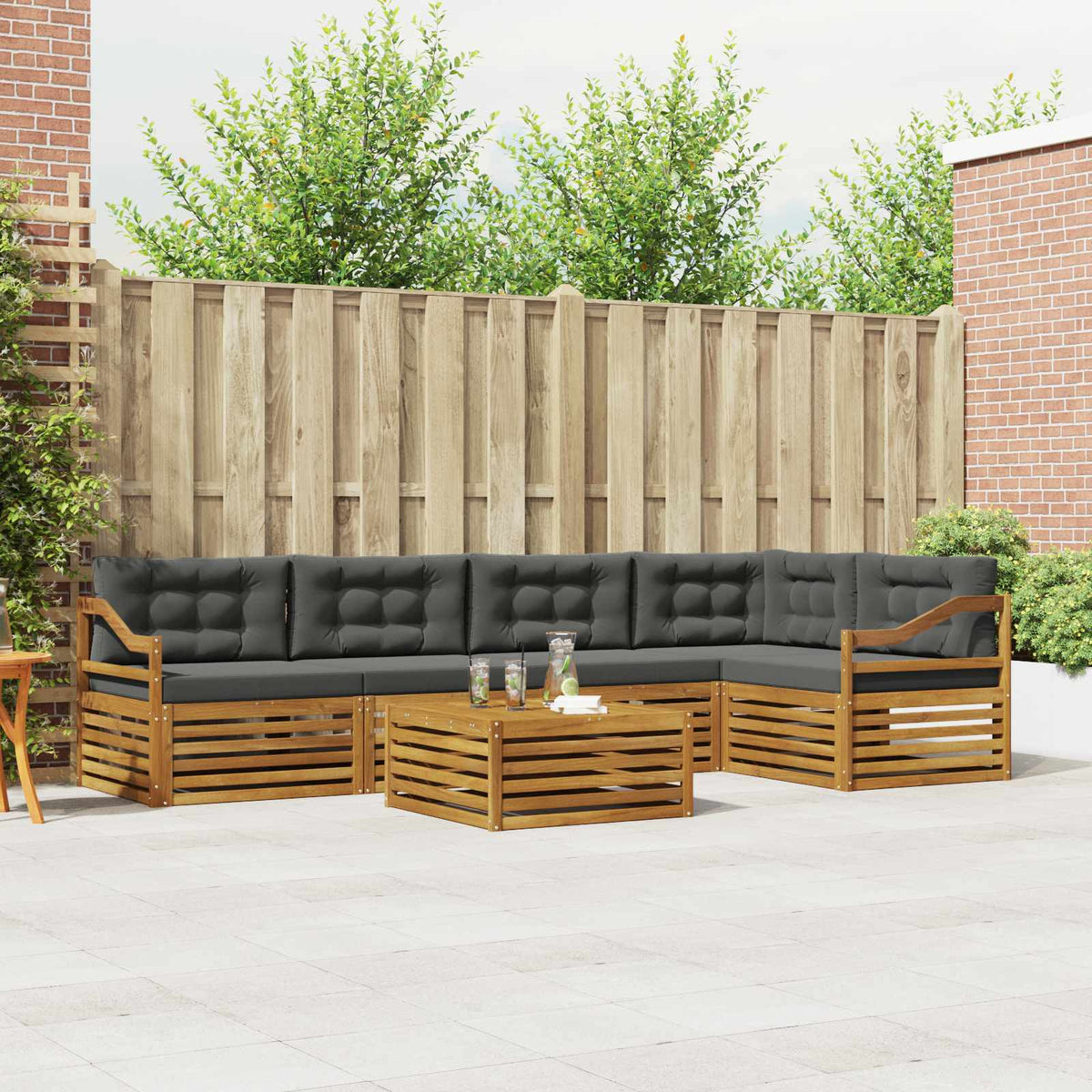 Outdoor Sofa Set with Cushion 6 pcs Natural and Anthracite