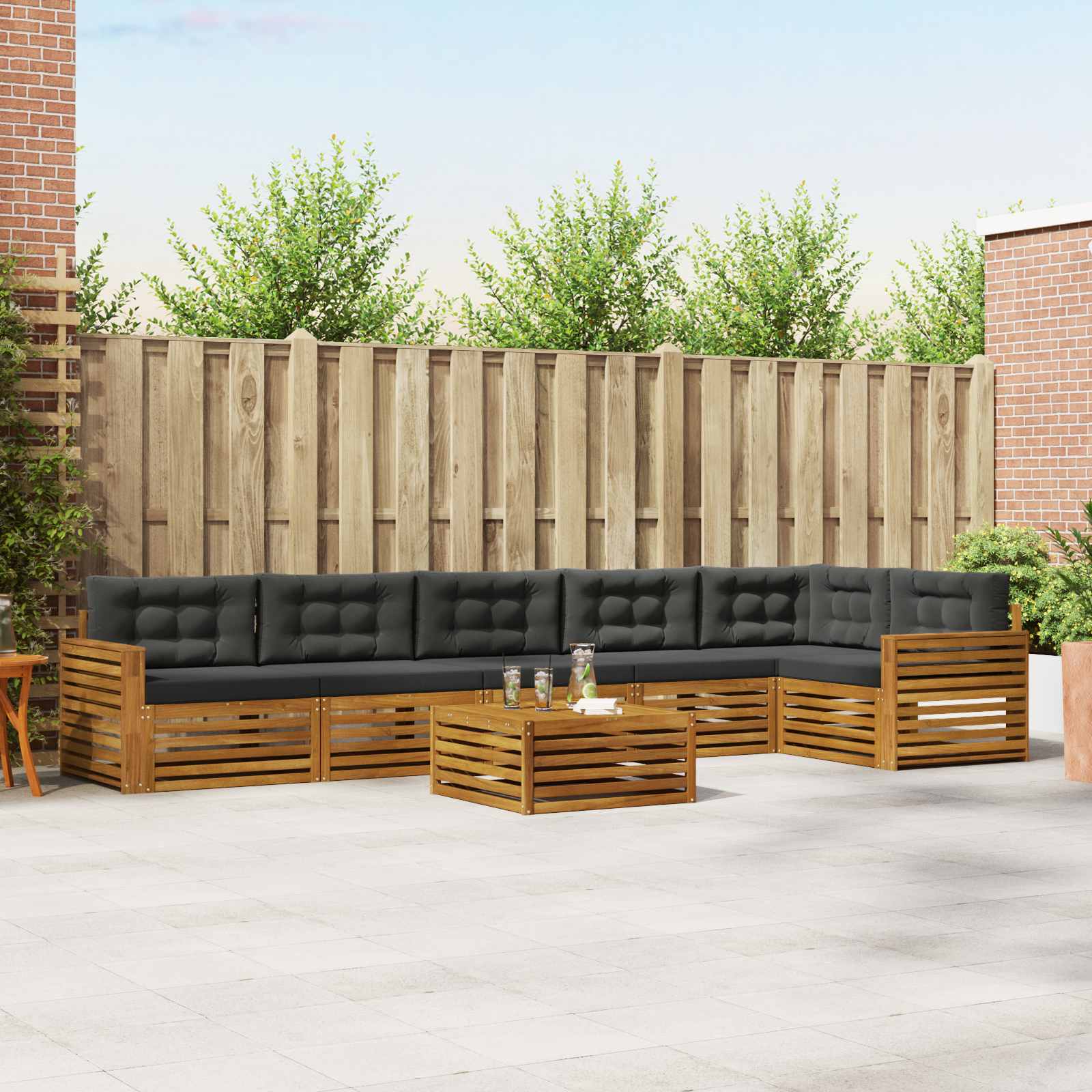 Outdoor Sofa Set with Cushion 7 pcs Natural and Anthracite