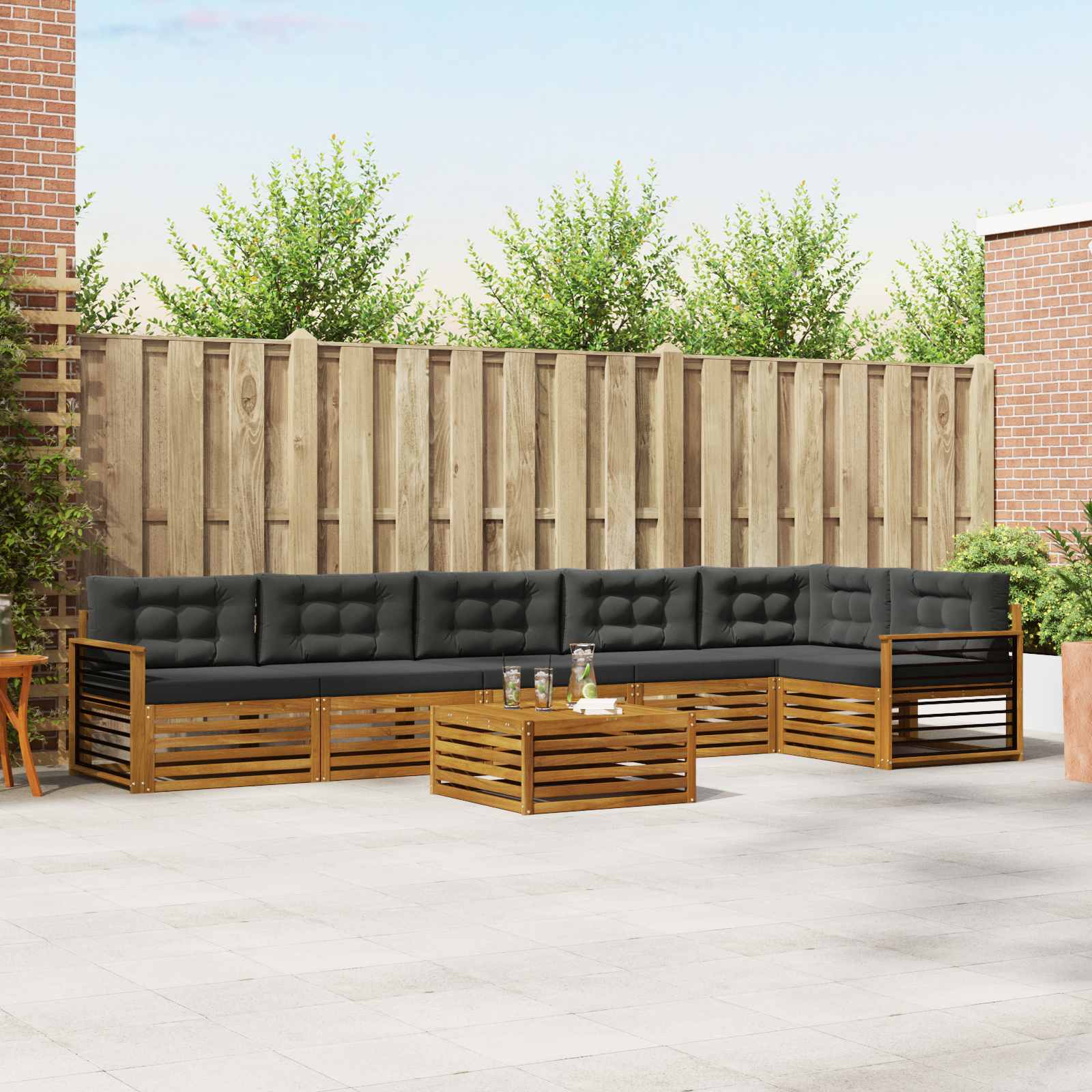 Outdoor Sofa Set with Cushion 7 pcs Natural and Anthracite