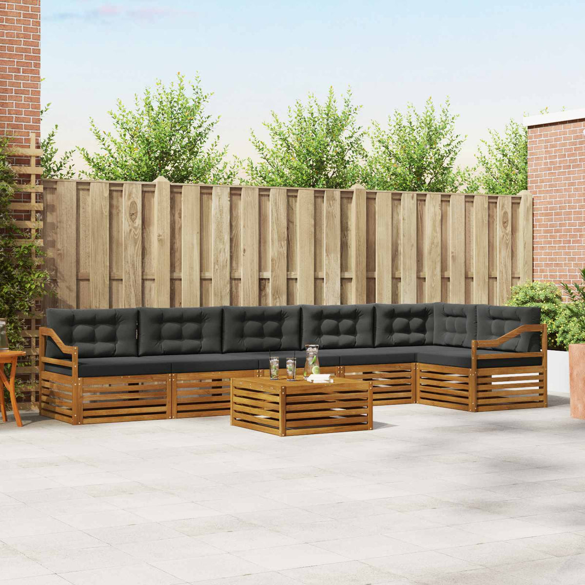 Outdoor Sofa Set with Cushion 7 pcs Natural and Anthracite