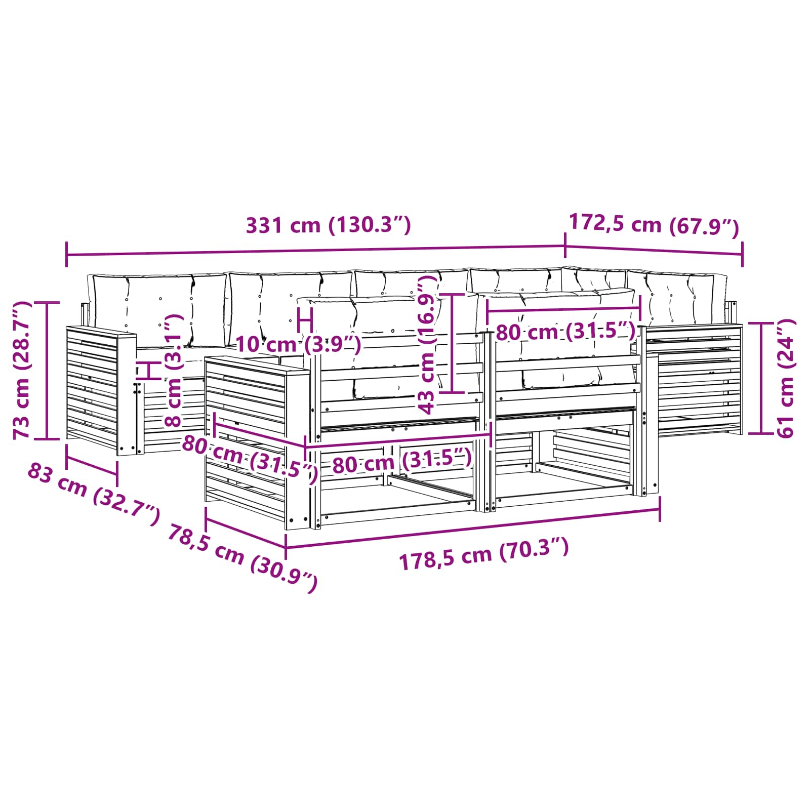 Outdoor Sofa Set with Cushion 7 pcs Natural and Anthracite