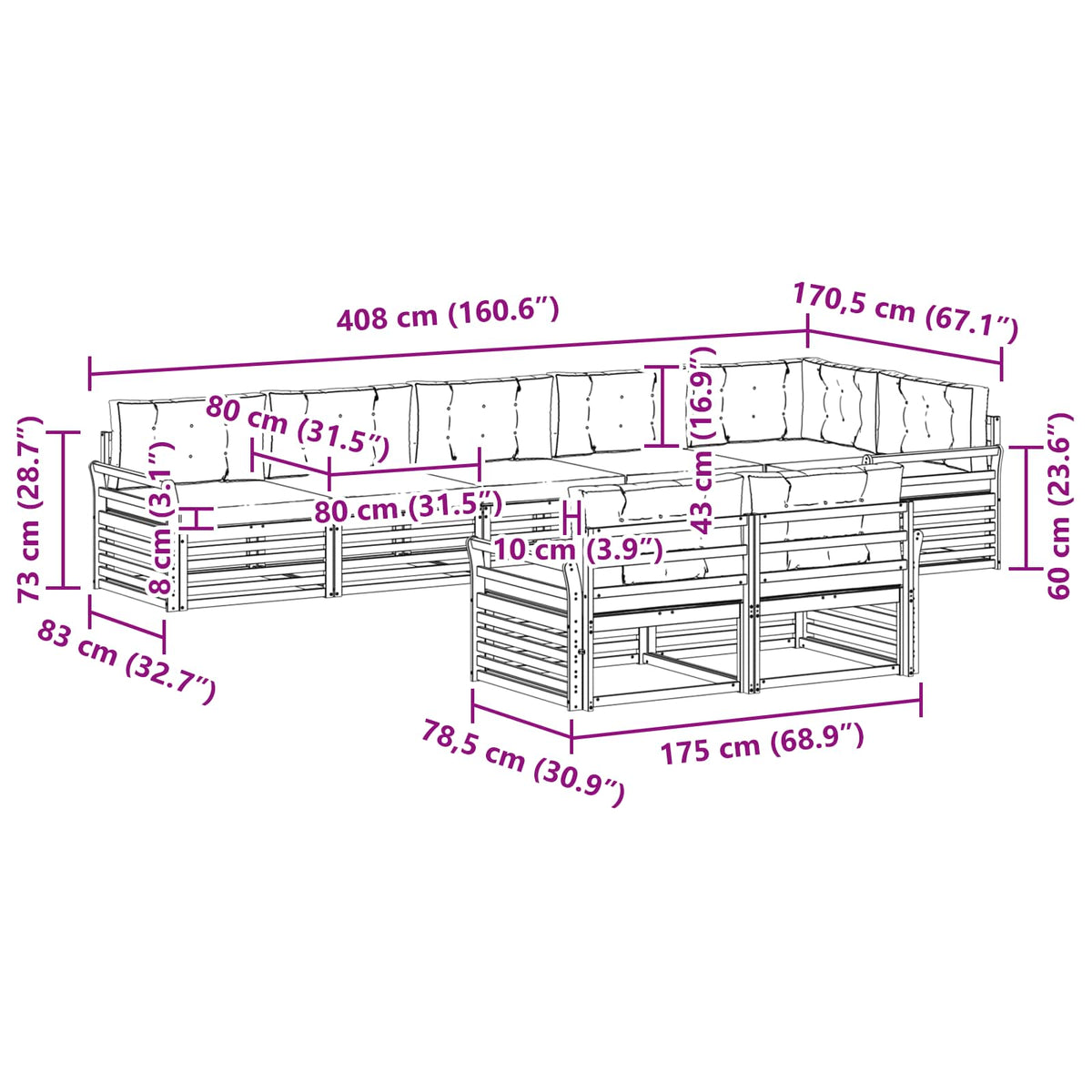 Outdoor Sofa Set with Cushion 8 pcs Natural and Anthracite