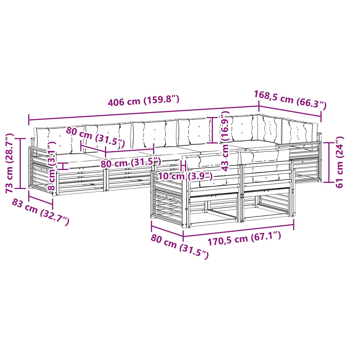 Outdoor Sofa Set with Cushion 8 pcs Natural and Anthracite