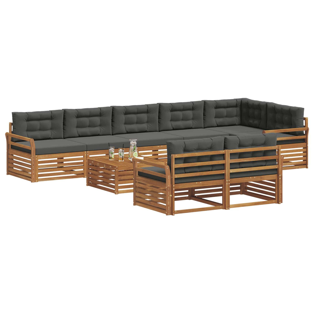 Outdoor Sofa Set with Cushion 9 pcs Natural and Anthracite