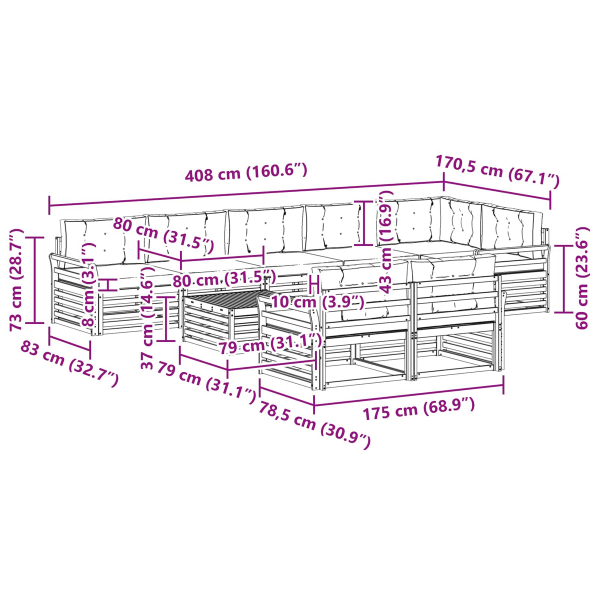 Outdoor Sofa Set with Cushion 9 pcs Natural and Anthracite